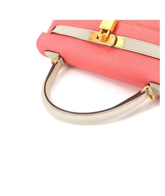 Hermès (Stamp T) Size 32 Tryon Clemence leather Kelly in Rose Azareth × Grease Pearl Color with Gold Hardware Gold Leather Very good - Box View