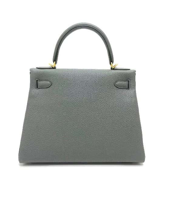 Hermès (Stamp U) Size 28 Togo leather Kelly in Vert Amande Gray Color with Gold Hardware Grey Leather Never worn - Back View