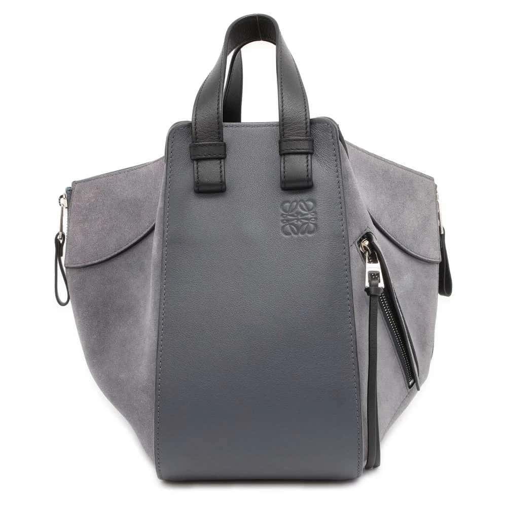 Loewe Grey Leather and Suede Small Hammock Tote Bag Grey Suede Good - Front View