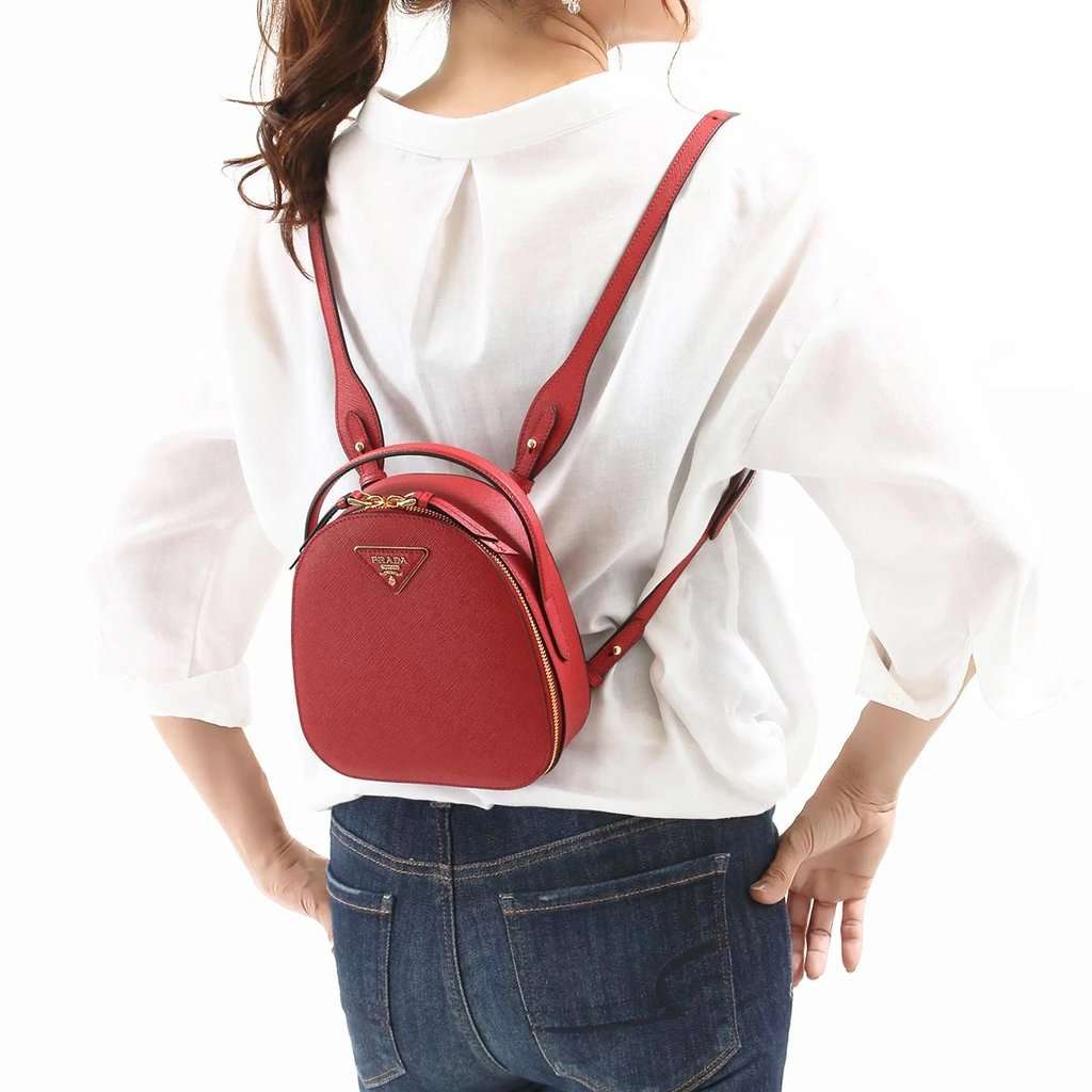 Prada Red Saffiano Leather Triangle Logo Mini Rucksack Bag Red Canvas Never worn - Back View