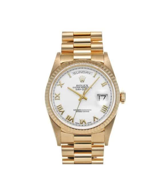 Rolex 1996 36mm Day-Date White Dial 18238 with Yellow Gold Case, Bezel and President Bracelet Yellow Gold Very good - Front View