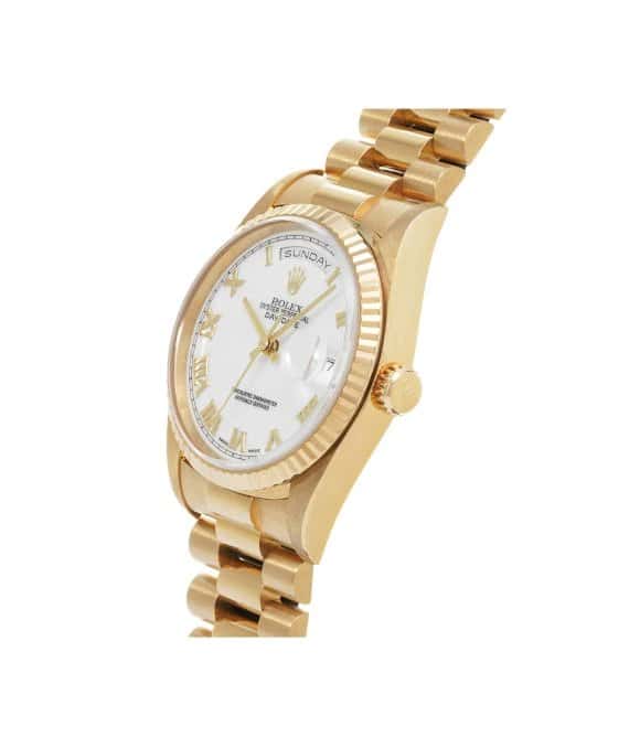 Rolex 1996 36mm Day-Date White Dial 18238 with Yellow Gold Case, Bezel and President Bracelet Yellow Gold Very good - Back View