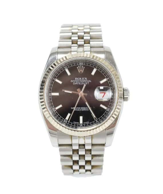 Rolex Black 18k White Gold & Stainless Steel Datejust 16234 Men's Wristwatch Black Good - Front View
