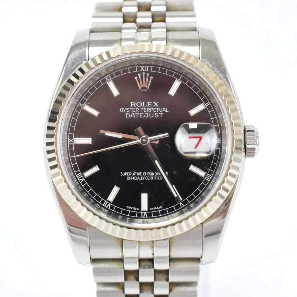Rolex Black 18k White Gold & Stainless Steel Datejust 16234 Men's Wristwatch Black Good - Back View
