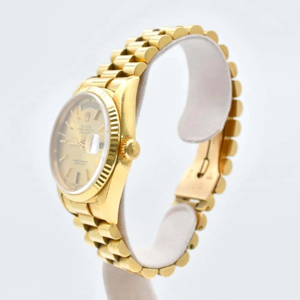 Rolex Champagne 18k Yellow Gold Day-Date 18038 Automatic Men's Wristwatch Beige Good - Back View