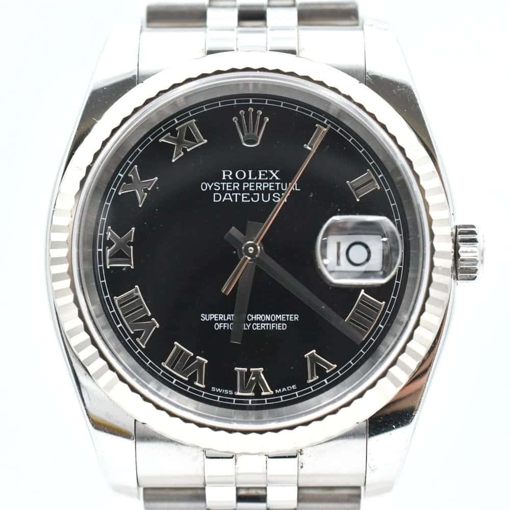 Rolex Datejust 116234 Black Dial Roman 18k White Gold & Stainless Steel Jubilee Bracelet Automatic Men's Watch Black Stainless steel Good - Back View