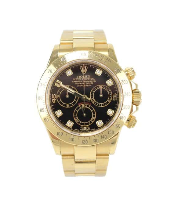 Rolex Daytona 116528G 18k Yellow Gold Black Diamond Dial Automatic Men's Watch Yellow Good - Front View
