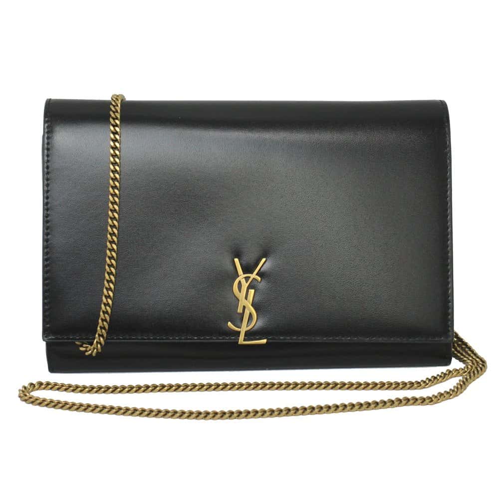 Saint Laurent Black Glossy Calfskin Monogram Chain Wallet Black Leather Very good - Front View