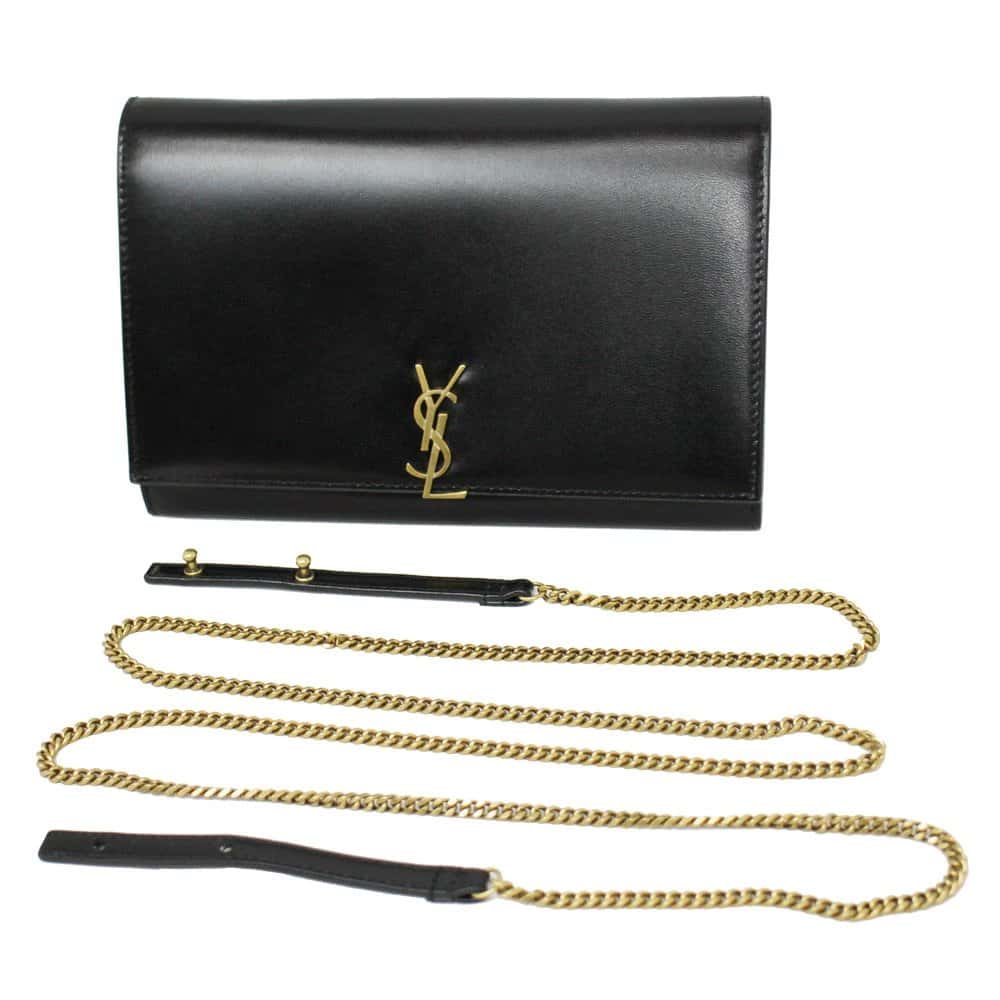 Saint Laurent Black Glossy Calfskin Monogram Chain Wallet Black Leather Very good - Back View