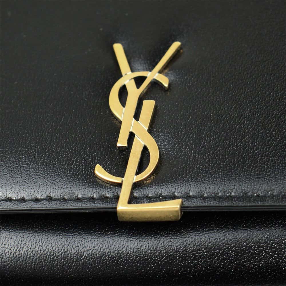 Saint Laurent Black Glossy Calfskin Monogram Chain Wallet Black Leather Very good - Model View