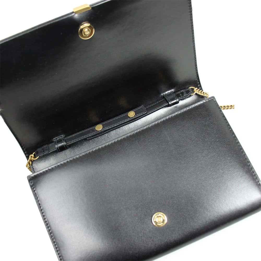 Saint Laurent Black Glossy Calfskin Monogram Chain Wallet Black Leather Very good - Box View