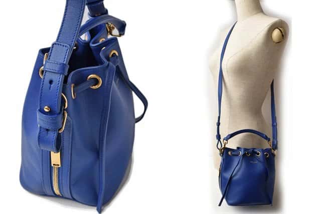 Saint Laurent Calfskin Small Emmanuelle blue Marjorelle Bucket Bag Blue Leather Very good - Back View
