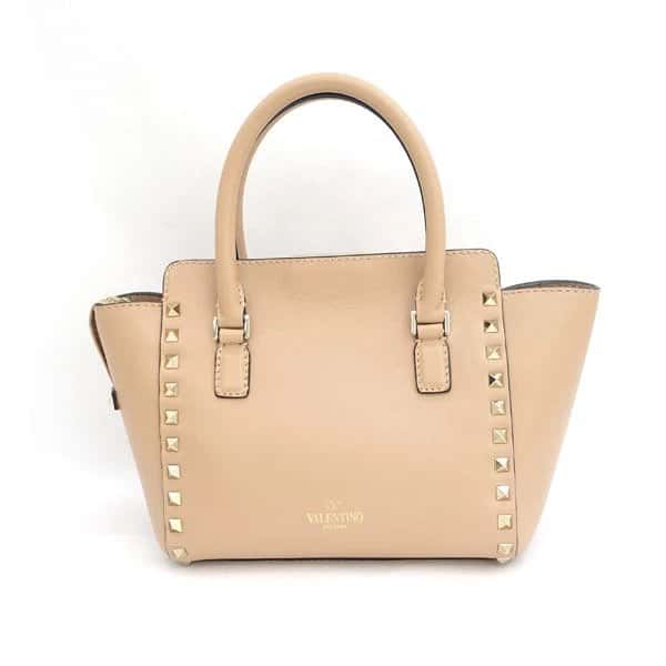 Valentino Garavani Beige Leather Mini Rockstud Trapeze Tote Beige Leather Very good - Back View