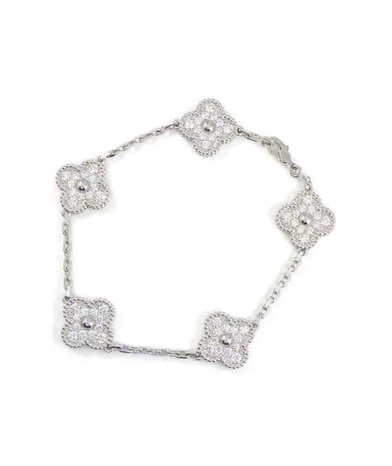 Van Cleef & Arpels Bracelet Vintage Alhambra Diamond Paved 5 Motif 18k White Gold Bracelet White Gold Very good - Front View