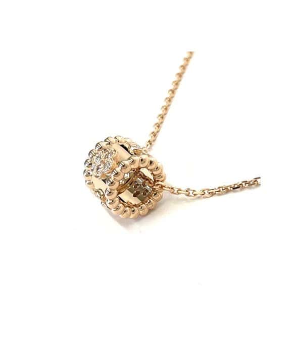 Van Cleef & Arpels K18 Rose Gold Perlée Clover Pendant Diamond Necklace Gold Gold Very good - Back View