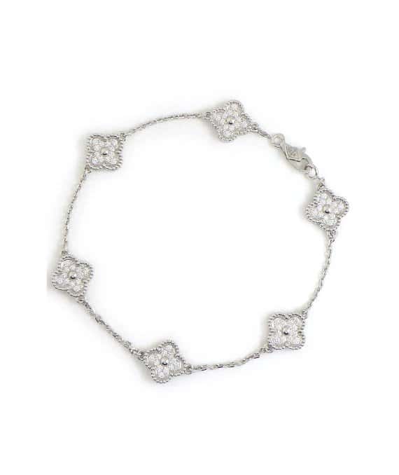 Van Cleef & Arpels Sweet Alhambra 6 Motifs Diamond Bracelet In 18k White Gold White Gold Very good - Front View