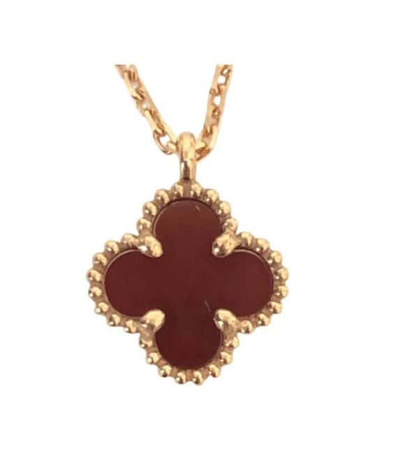 Van Cleef & Arpels Sweet Alhambra Pendant Necklace with Carnelian in 18K Rose Gold Gold Gold Very good - Back View