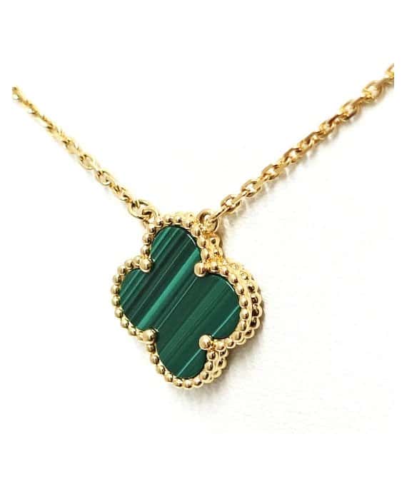 Van Cleef & Arpels Vintage 18k Yellow Gold Necklace with Alhambra Malachite Pendant Yellow Gold Very good - Back View