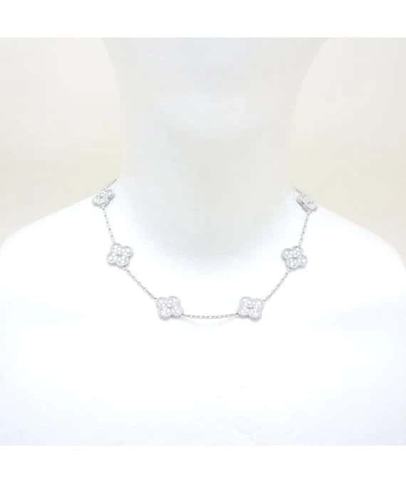 Van Cleef & Arpels Vintage Alhambra Diamond 10 Motif 18k White Gold Necklace White Gold Very good - Back View