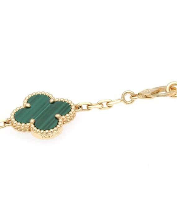 Van Cleef & Arpels Vintage Alhambra Malachite 20 Motif Long Necklace In 18k Yellow Gold Yellow Gold Very good - Model View