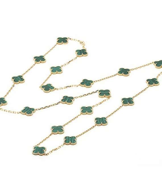 Van Cleef & Arpels Vintage Alhambra Malachite 20 Motif Long Necklace In 18k Yellow Gold Yellow Gold Very good - Box View