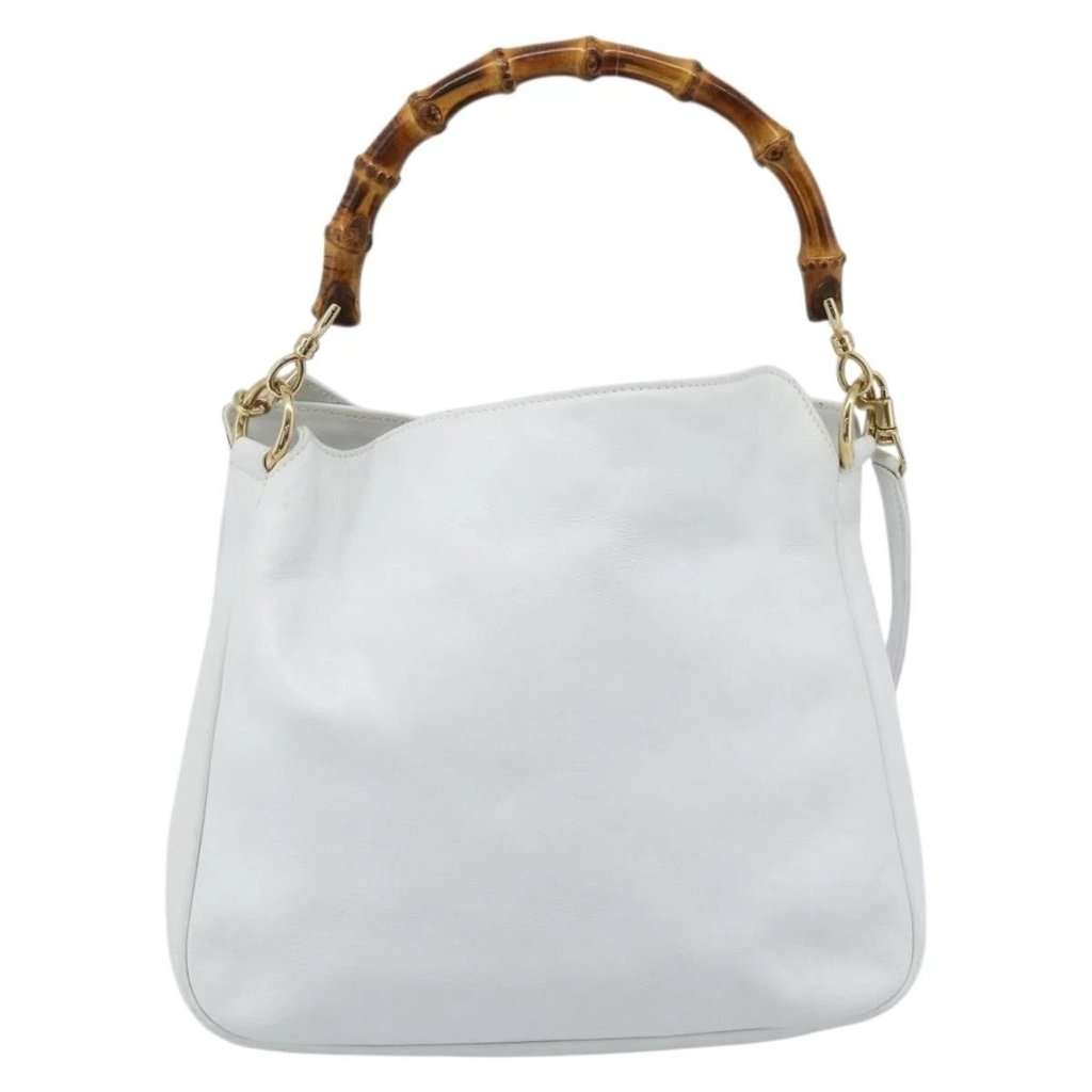 Gucci Bamboo leather shoulder bag White Leather Good condition - Back View