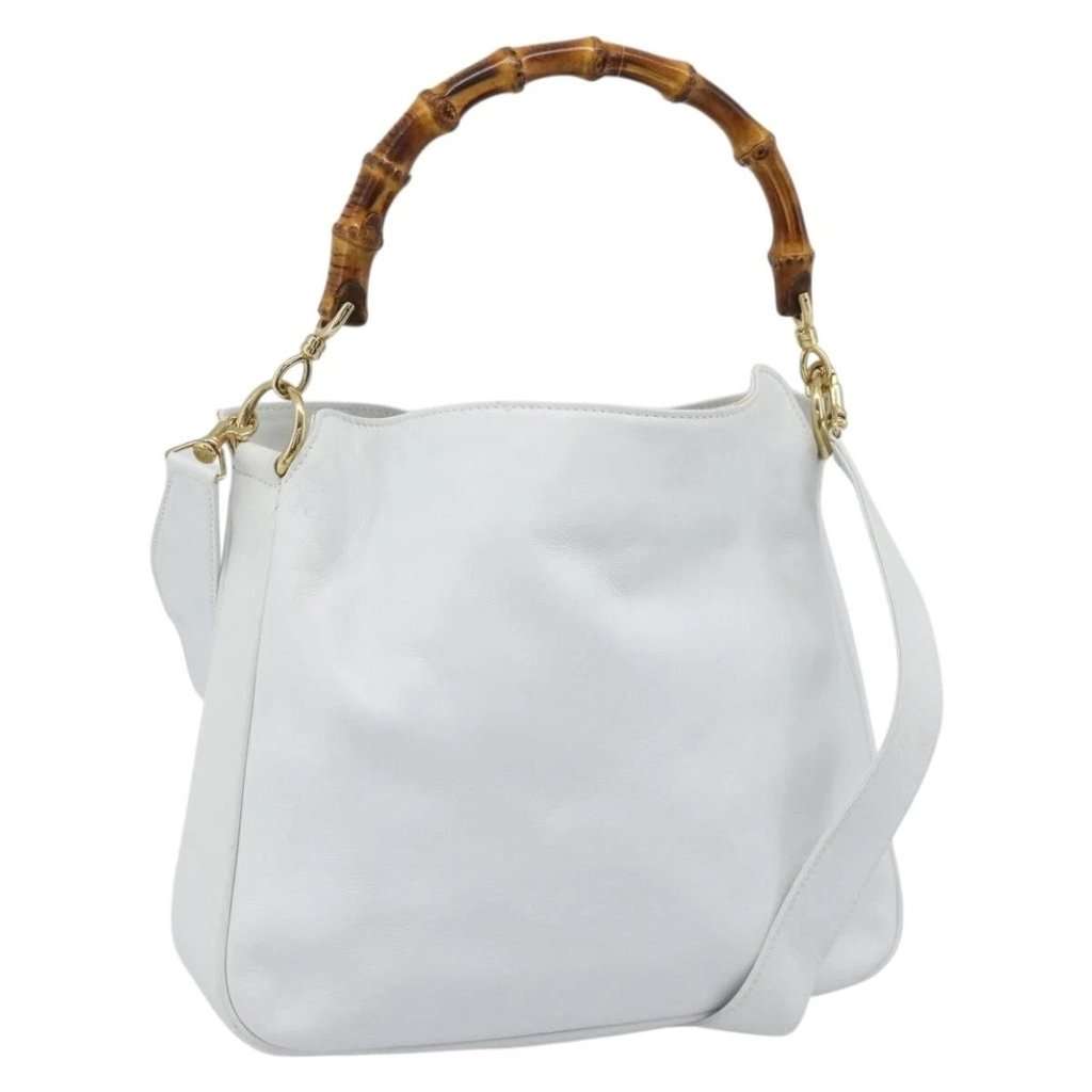 Gucci Bamboo leather shoulder bag White Leather Good condition - Front View