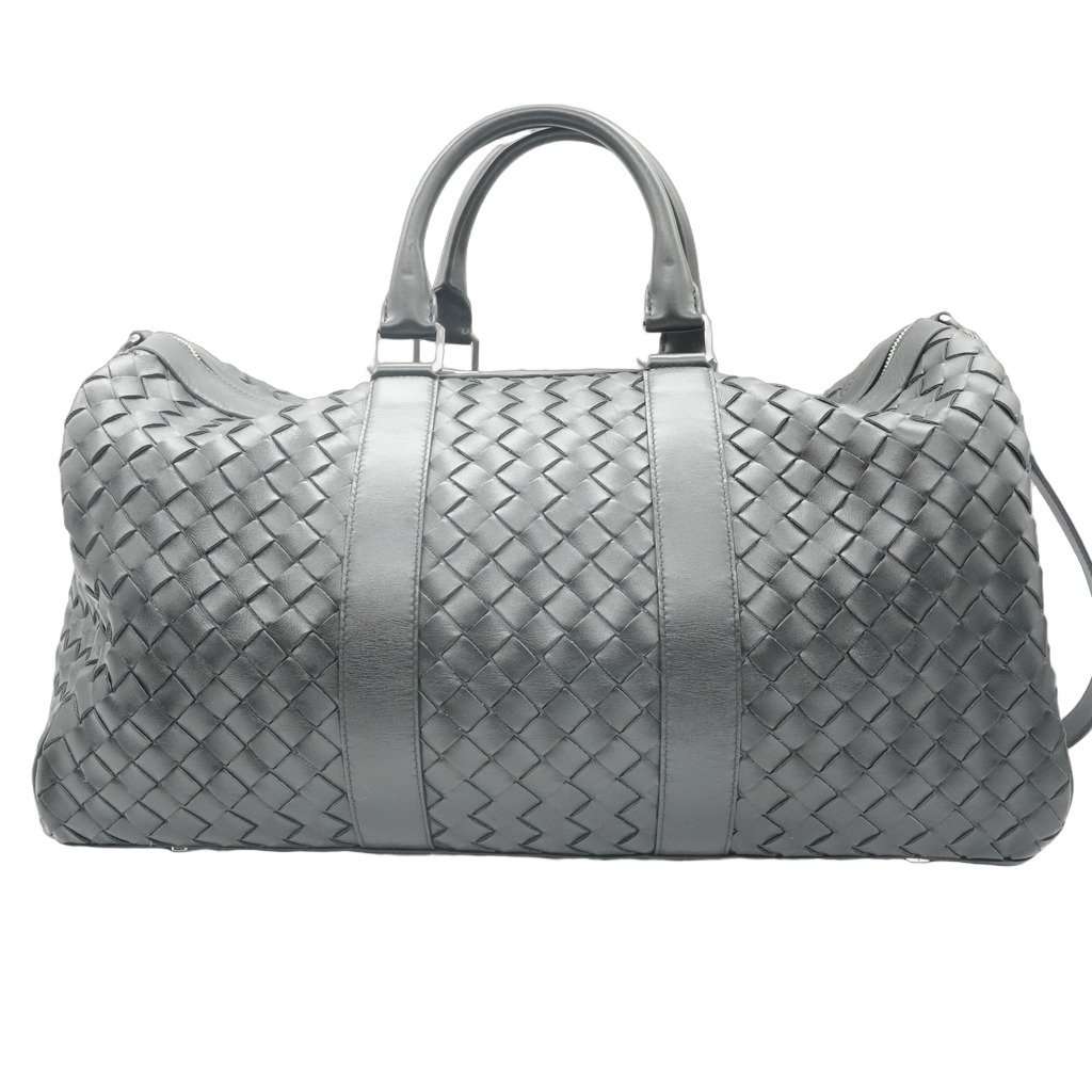 Bottega Veneta Intrecciato Duffle Bag Black Black Leather Good - Front View
