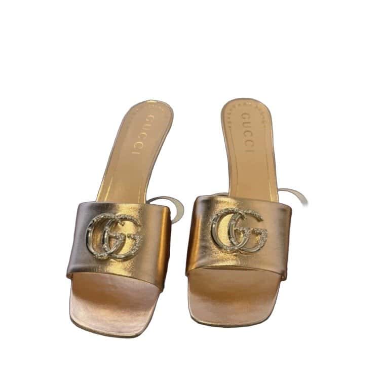 Gucci Sandal Heels Gold Leather Never worn, with tag - Front View
