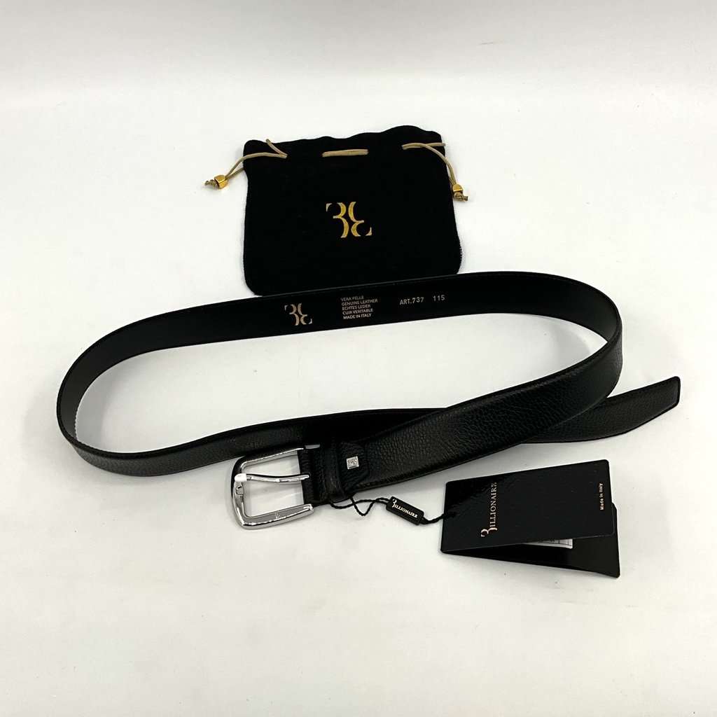 Billionaire Billionaire Belt Steel Buckle Black Leather Never worn, with tag - Back View