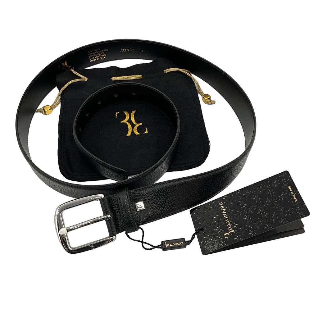 Billionaire Billionaire Belt Steel Buckle Black Leather Never worn, with tag - Front View
