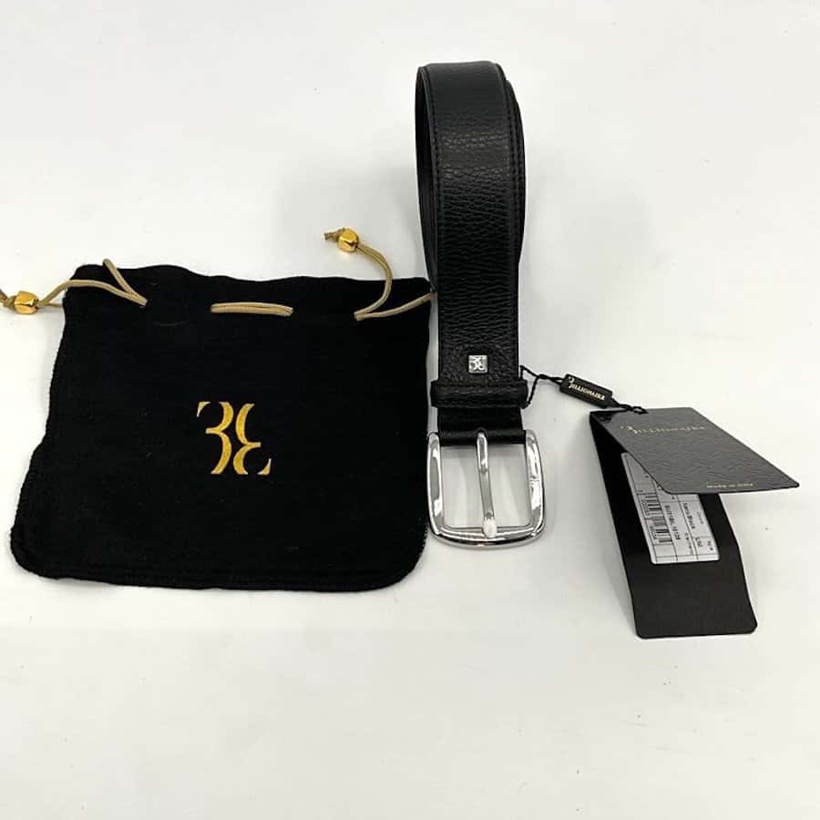 Billionaire Billionaire Belt Steel Buckle Black Leather Never worn, with tag - Model View