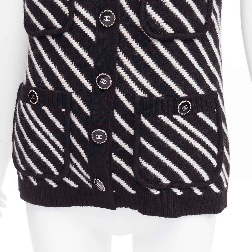 Chanel Striped Pocket Vest Black Cashmere Never worn - Back View
