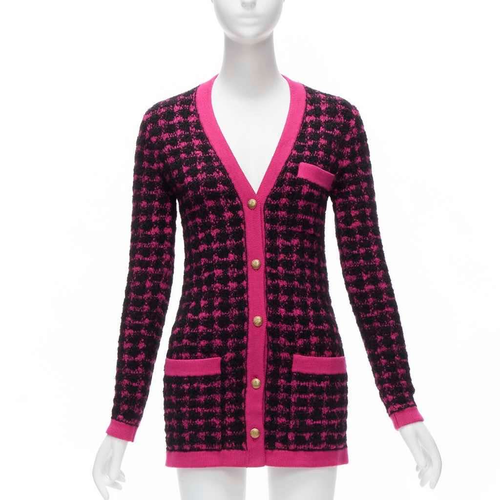 Saint Laurent Houndstooth Cardigan Pink Wool Never worn - Front View