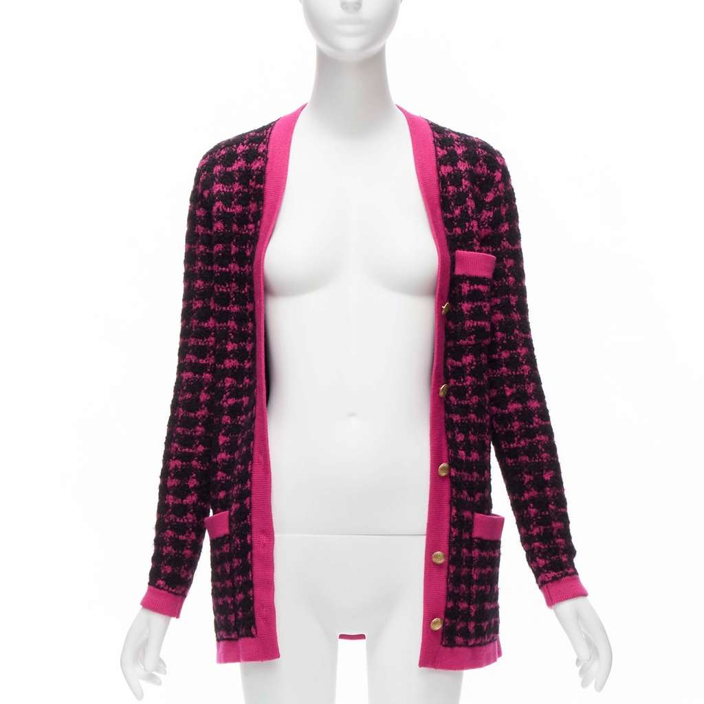 Saint Laurent Houndstooth Cardigan Pink Wool Never worn - Inside View
