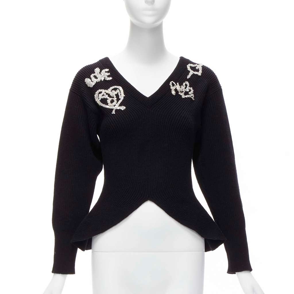 Alexander McQueen Logo Peplum Sweater Black Wool Never worn - Front View