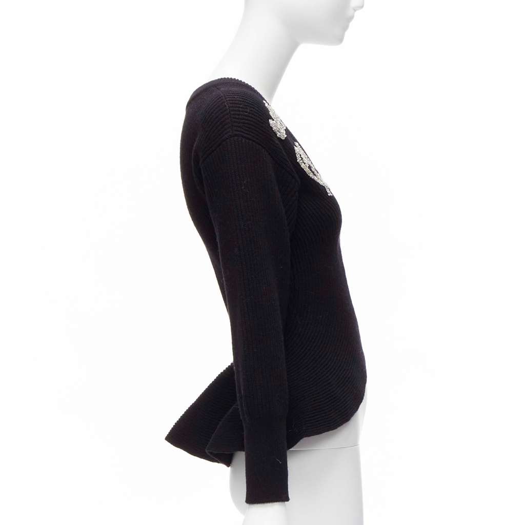 Alexander McQueen Logo Peplum Sweater Black Wool Never worn - Model View
