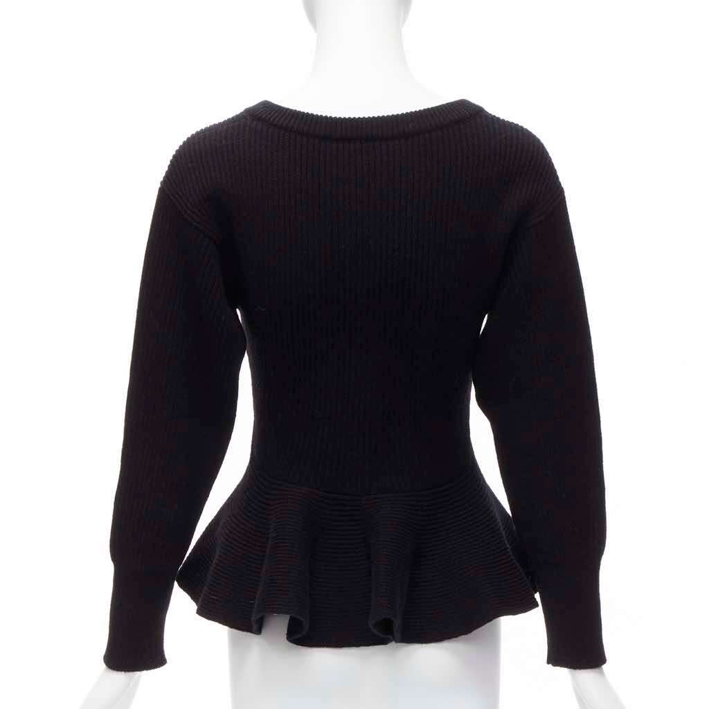 Alexander McQueen Logo Peplum Sweater Black Wool Never worn - Box View