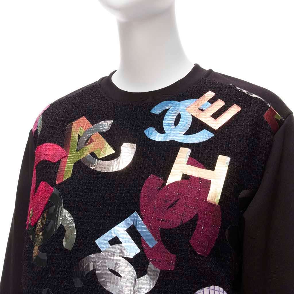 Chanel Metallic Graphic Sweater Black Cotton Never worn - Back View