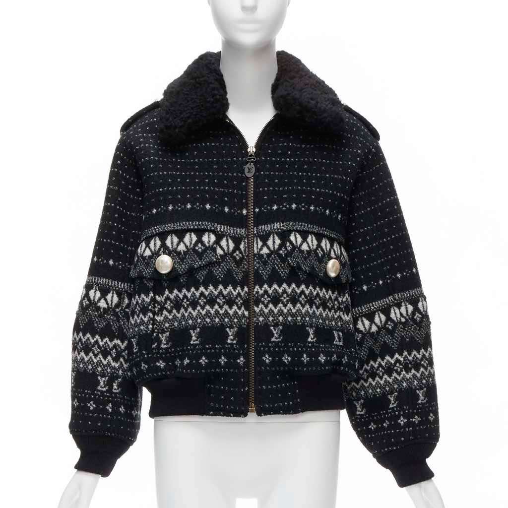 Louis Vuitton Black Intarsia Wool Jacket Black Wool Very good - Front View