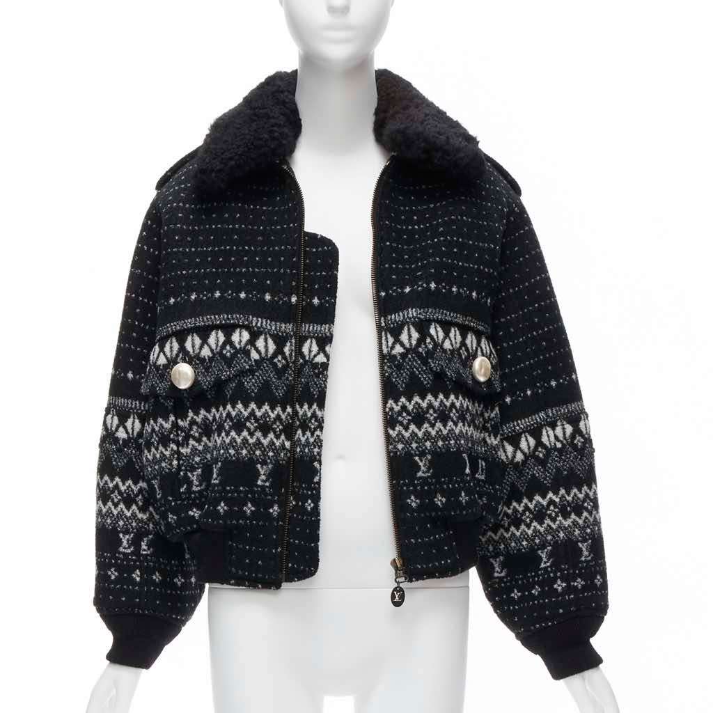Louis Vuitton Black Intarsia Wool Jacket Black Wool Very good - Inside View