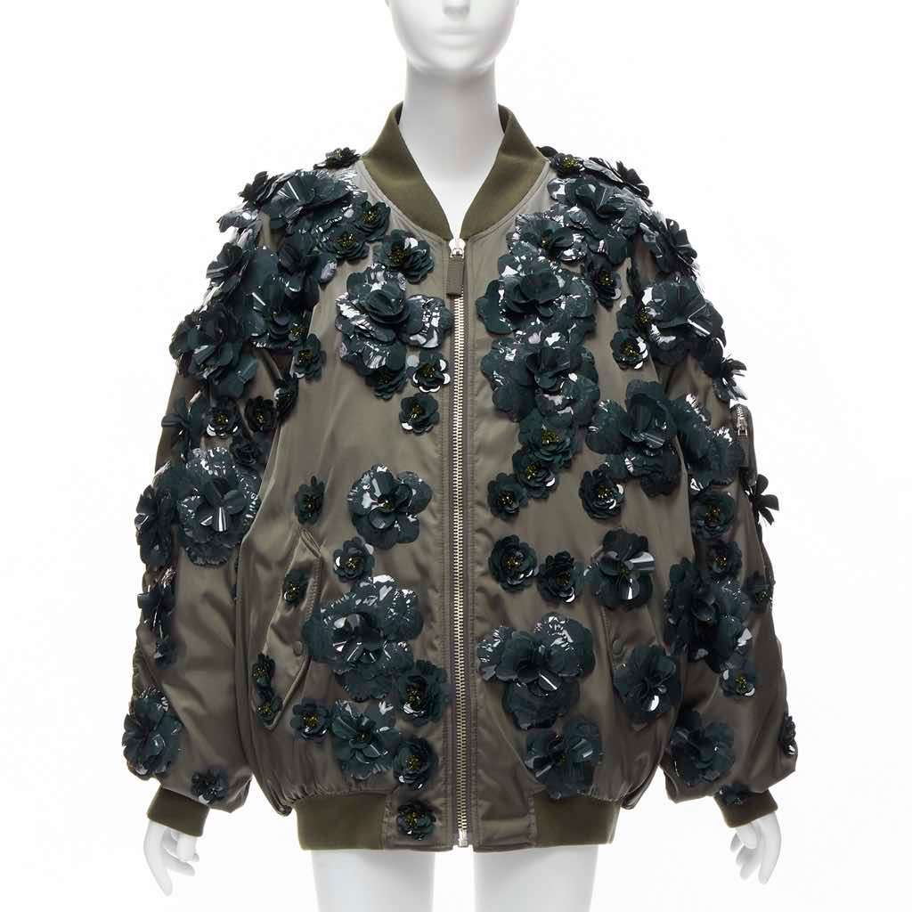 Prada Green Nylon Oversized Bomber Green Very good - Front View