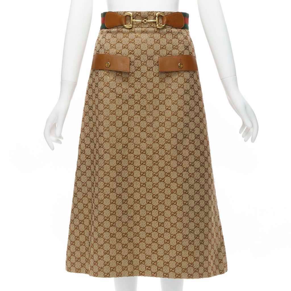 Gucci Crystal Leather Skirt Brown Polyester Very good condition - Front View