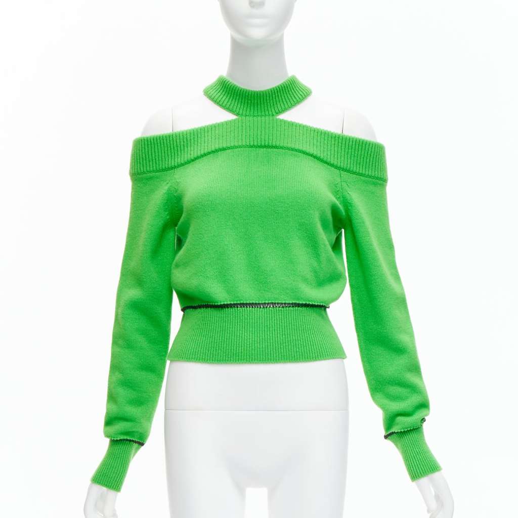 Alexander McQueen Green Cold Shoulder Green Wool Never worn - Inside View