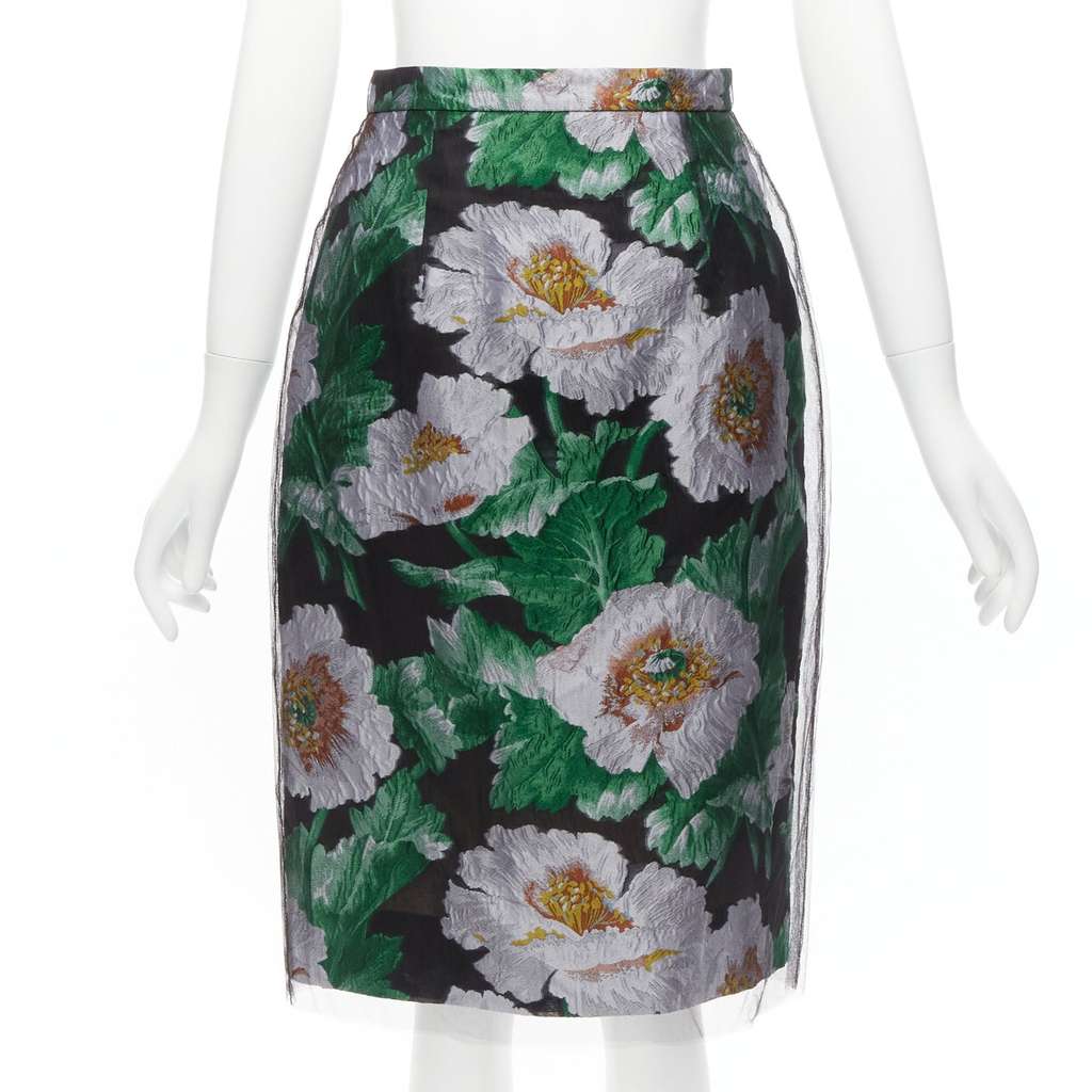 Oscar De La Renta Floral Jacquard Skirt Black Polyester Never worn - Front View