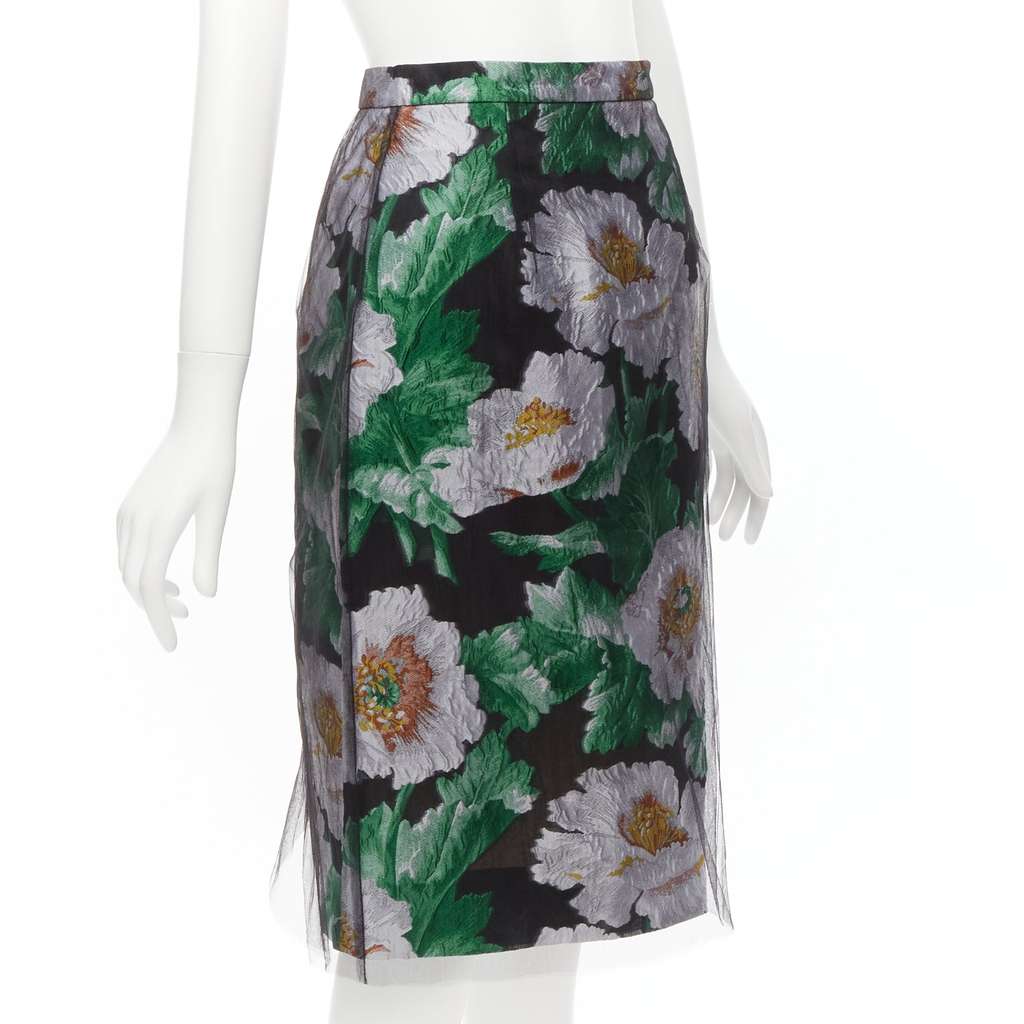 Oscar De La Renta Floral Jacquard Skirt Black Polyester Never worn - Inside View
