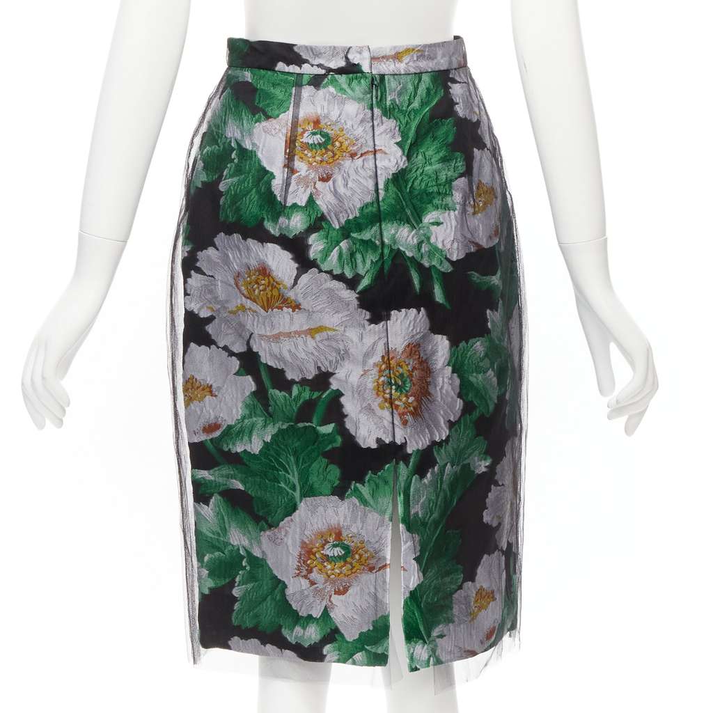 Oscar De La Renta Floral Jacquard Skirt Black Polyester Never worn - Box View