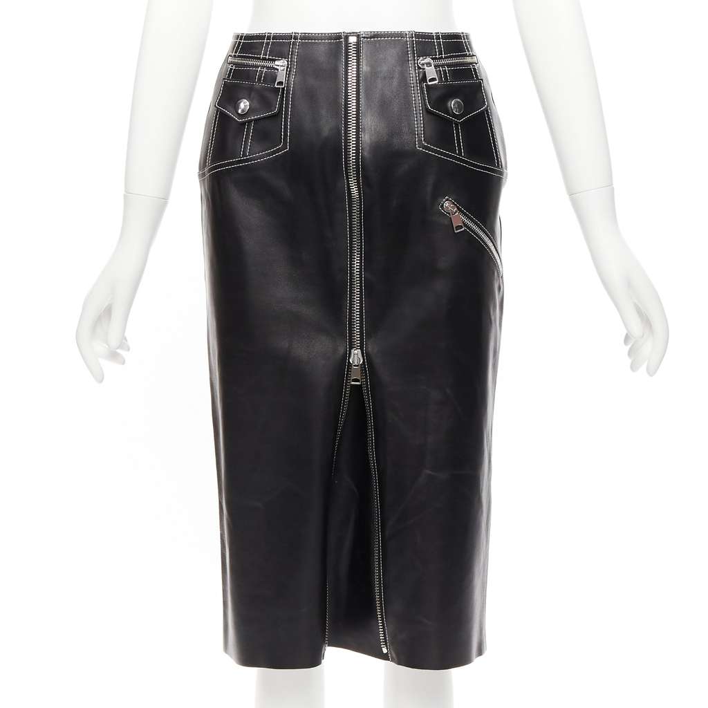 Alexander McQueen Biker Zip Skirt Black Leather Never worn - Front View