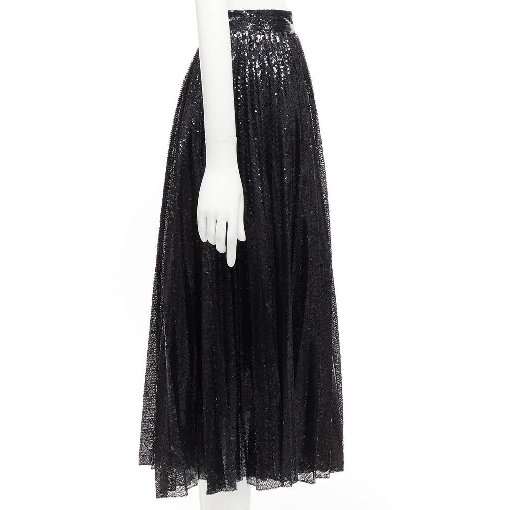Valentino Garavani Sequins Plisse Skirt Black Polyester Never worn - Model View