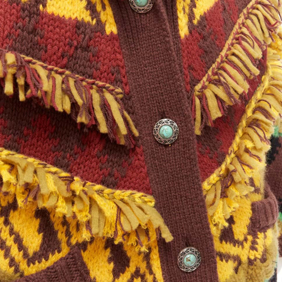 Etro Fringe Jacquard Cardigan MultiColor Wool Never worn - Back View